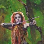 Female archer in acrylic paint (in a forest)